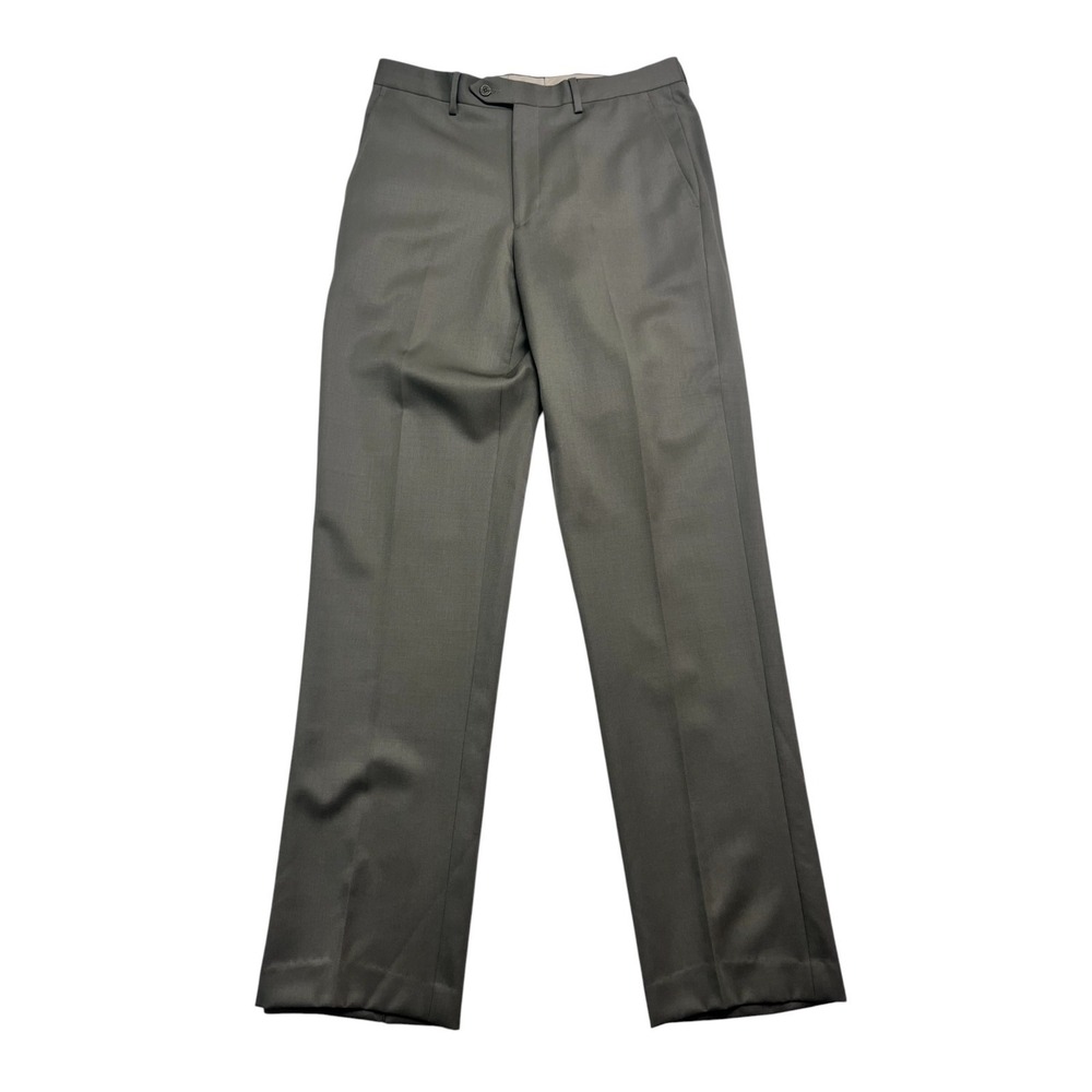 Pazoni 34x36 Olive Green 100% Wool Dress Suit Pants Italy Flat Front Straight